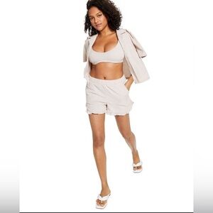 NWT BAR III Women's Ruffled Terry Cloth Shorts Tan Naturally Nude 1x​